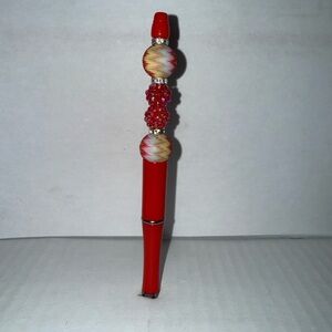 Handmade Beaded Pen- luscious red pen with resin and silicone beads